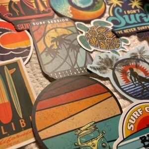 12 Premium Vinyl Waterproof Stickers -SURF CALI